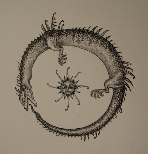 Saviour of All: Concerning the Greek words 'Aion' and 'Aionios' | "The adjective, it is claimed, means: (1) without beginning; or (2) without end; or (3) without beginning or end." |  Ouroboros by Musta_Aurinko Ouroboros Art, Ouroboros Tattoo, Arte Doodle, Theme Tattoo, Esoteric Art, Symbol Tattoos, Soyut Sanat Tabloları, Occult Art, Arte Inspo