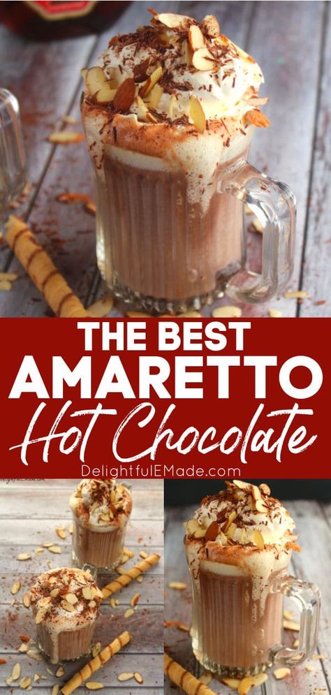 Amaretto Hot Chocolate | The ultimate Spiked Hot Chocolate Recipe! Amaretto Recipes, Hot Chocolate Spiked, Amaretto Liquor, Amaretto Drinks Recipes, Alcoholic Hot Chocolate, Spiked Hot Chocolate Recipe, Amaretto Recipe, Amaretto Drinks, Alcohol Chocolate