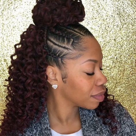 Half Up Half Down Crochet, Cabello Afro Natural, Hair Black Women, Curly Crochet Hair Styles, African Hair Braiding Styles, Braided Ponytail Hairstyles, Crochet Braids Hairstyles, Crochet Style, Girls Hairstyles Braids