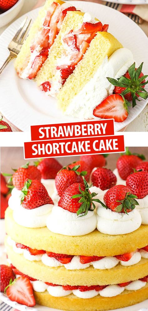 Strawberry Shortcake With Box Cake, Layered Strawberry Shortcake, Cake Collage, Classic Vanilla Cake, Shortcake Recipes, Mascarpone Whipped Cream, Easy Strawberry Shortcake, Shortcake Cake, Strawberry Shortcake Cake