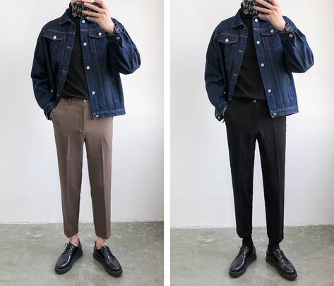 Turtle Neck And Jacket Outfit, Jeans Jacket Style Men, Dark Blue Jacket Outfits Men, Dark Denim Jacket Outfit Men, Black Denim Pants Outfit Men, Dark Blue Denim Jacket Outfit Men, Jacket Jeans Outfit Men, Black Oxford Shoes Outfit Men, Dark Blue Pants Outfit Men