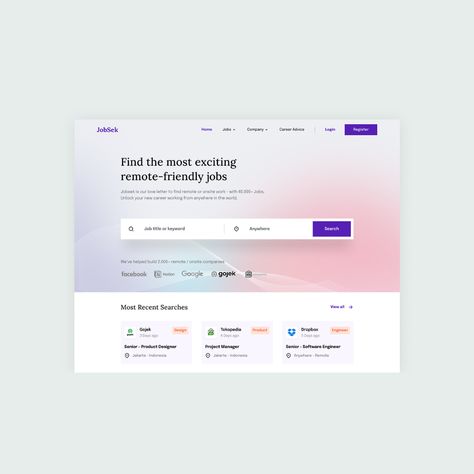 Check out our sleek new landing page concept – a professional job search portal with clean gradients, sharp elements, and an emphasized search bar for quick job hunting. All Credits to: Dwiky Setiawan #ui #ux #uiux #userinterface #userexperience #uidesign #uxdesign Search Bar Ui, Translator App, Search Ui, Search Page, Job Portal, Search Bar, Job Hunting, Software Engineer, New Career