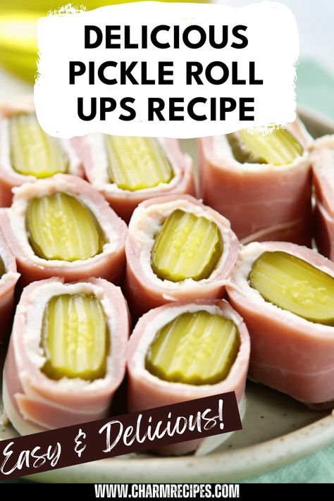 Try these easy and flavorful Pickle Roll Ups that combine crispy pickles and a creamy filling. Perfect for appetizers, party snacks, or a tasty treat anytime! Just take tender deli meat, spread on tangy cream cheese, and wrap around crunchy pickles for a delightful unexpected twist on your snacking. This simple and quick recipe guarantees that your guests will savor each bite. Perfect for potlucks, barbecues, or game days, these pickle roll-ups will be the star culinary item that everyone is talking about! Pickle And Ham Roll Ups, Pickles In A Blanket, Pickle Wraps Recipe Roll Ups, Pregnant Pickles, Pickle Cream Cheese Roll Ups, Lunch Meat Roll Ups, Pickle Rolls, Pickle Snacks, Rollups Appetizers