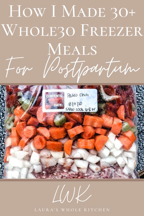 Freezer Meal Plan With Grocery List, Whole 30 Recipes Freezer Meals, Postpartum Frozen Meal Prep, Freezer Crockpot Meals Postpartum, Plan Ahead Freezer Meals, Clean Eating Postpartum, Whole 30 Crockpot Freezer Meals, Whole 30 Crockpot Dump Meals, Freezer Meals Whole 30