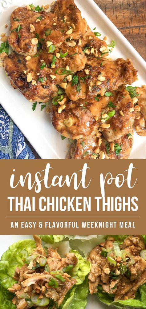 Thai Chicken Instant Pot Recipes, Instant Pot Thai, Instant Pot Chicken Thighs, Thai Chicken Lettuce Wraps, Instant Meals, Instant Pots, Chicken Dance, Chicken Thighs Recipe, Thighs Recipe