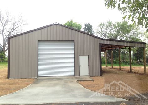 Clay, Burnished Slate 30x40x13 Enclosed Pole Barn with 16x40 Roof Only Lean-To - Reed's Metals Detached Metal Garage Next To House, Metal Shop Building 40x60 With Lean To, 30x40 Shop With Lean To, Metal Garage With Lean To, Metal Shop Building With Lean To, 30x40 Metal Buildings, Pole Barn Landscaping Ideas, Shop With Lean To, Barn With Lean To