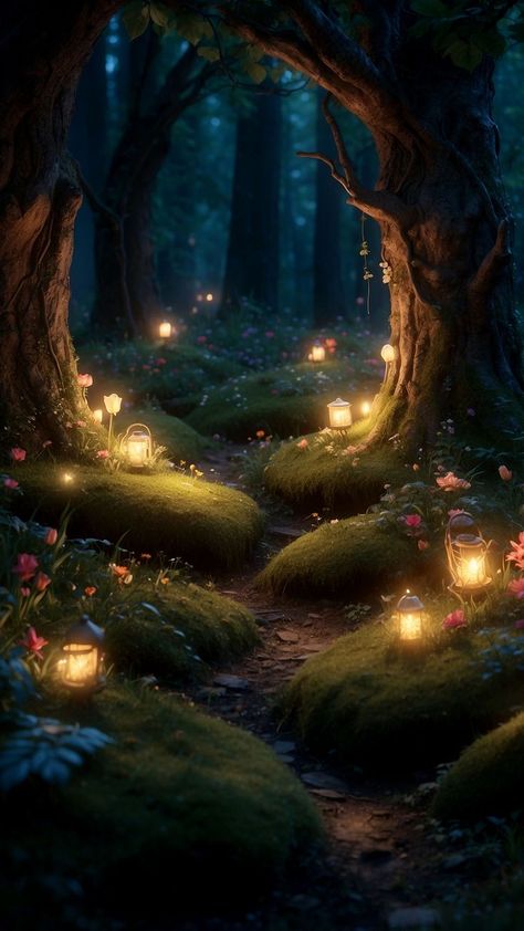 Enchanted Woods Aesthetic, Fae Forest Aesthetic, Fairy Scene Tattoo, Whimsical Forest Aesthetic, Aesthetic Wallpaper Fairycore, Magical Background Fairytale, Fairy World Aesthetic, Into The Woods Aesthetic, Fantasy Forest Aesthetic