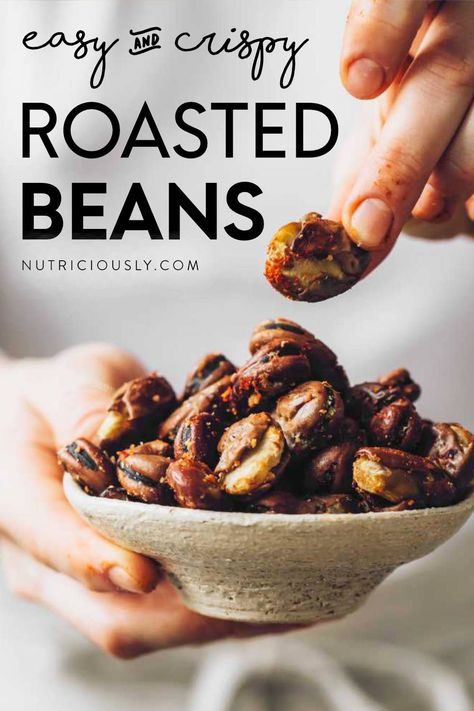 Try these oil-free roasted fava beans with delicious cheesy flavor as a nut-free lunchbox addition, during movie night or for your next vegan-friendly party! This healthy and protein-packed snack is so easy to make, great for meal prep and so addicting. Roasted Fava Beans, Chickpeas Snack, Roasted Beans, Bean Snacks, Vegan Protein Recipes, Cheesy Snack, Go With Your Gut, Broad Beans, Healthy Vegan Snacks