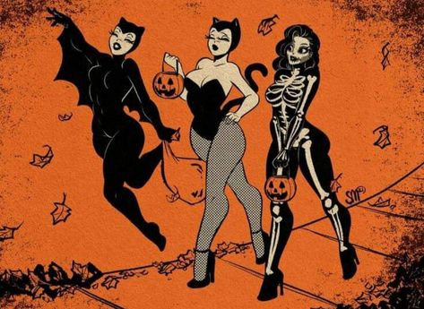 Arte Pin Up, Vintage Halloween Art, Trick Or Treaters, Halloween Artwork, Halloween Vintage, Vintage Horror, Trick Or Treater, Pin Up Art, Fantasy Illustration