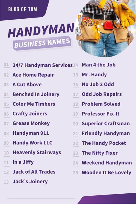 Handyman Business Names, General Contractor Business, Construction Company Names, Business Llc, Contractor Business, Company Name Ideas, Handyman Logo, Handyman Business, Unique Business Names