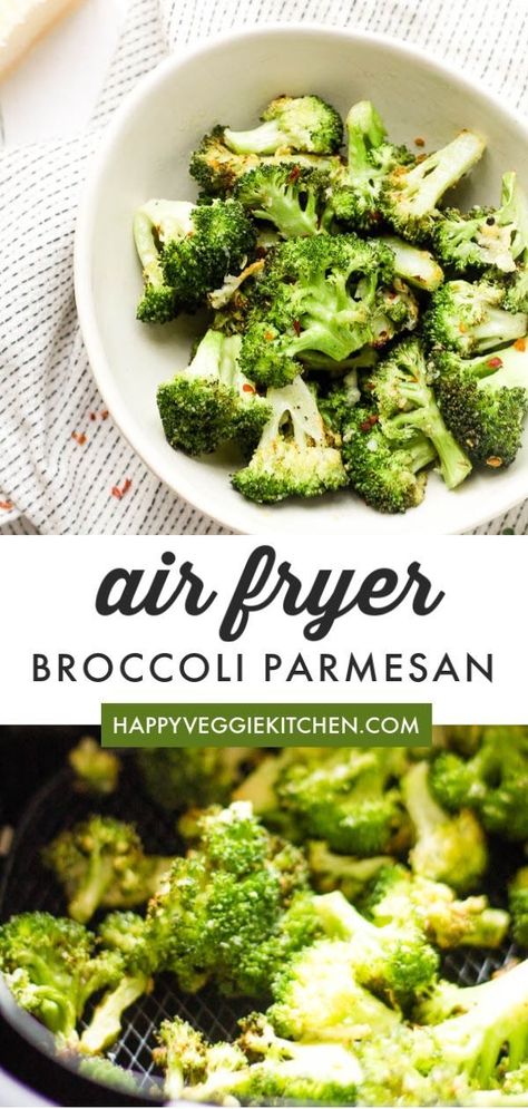 Crispy, delicious Broccoli Parmesan made in the air fryer! A healthy, seriously tasty air fried treat that will get the whole family enjoying their greens. #airfryer #airfryerrecipes #healthyrecipes #kidfriendly Broccoli Cooked, Broccoli Parmesan, Air Fryer Broccoli, Parmesan Broccoli, Air Fryer Oven Recipes, Air Fryer Dinner Recipes, Roasted Broccoli, Air Fryer Recipes Easy, Air Fryer Recipes Healthy