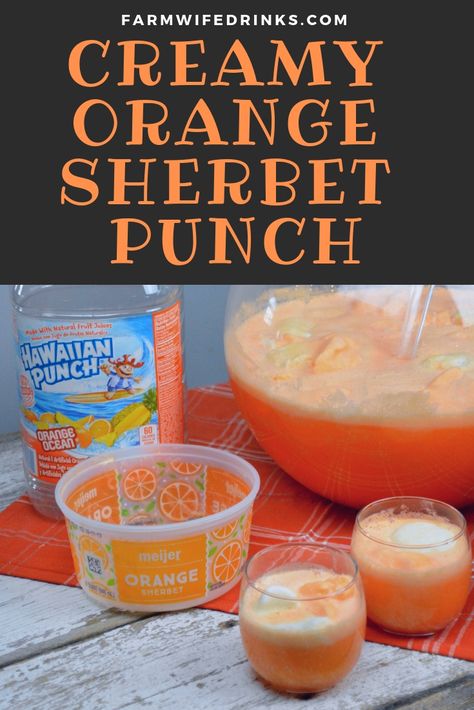 Orange punch can be the sweet combination of orange sherbet, vanilla ice cream with orange Hawaiian Punch and a bit of Sprite to give it a little fizz to create this fun creamy orange sherbet punch. #Sherbet #PunchRecipes #OrangeFood #OrangeTheme #Halloween Best Sherbet Punch Recipe, Lime Sherbert Punch, Orange Sherbet Punch, Sorbet Punch, Orange Punch Recipes, Lime Sherbet Punch, Creamsicle Milkshake, Punch Recipes For Kids, Best Punch Recipe