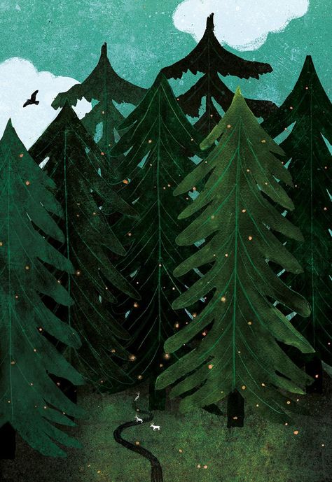 The secret of the forest on Behance by Carmen Saldana #artwork #artprints #illustrationinspiration #illustrationinspo #artoftheday #magical #forest #trees #christmas #tree #tree #illustration Forest Trees Illustration, Illustrated Trees, Illustration Fantasy Art, Trees Illustration, Nursery Art Wall, Illustration Fantasy, Cocoppa Wallpaper, Forest Print, Forest Illustration