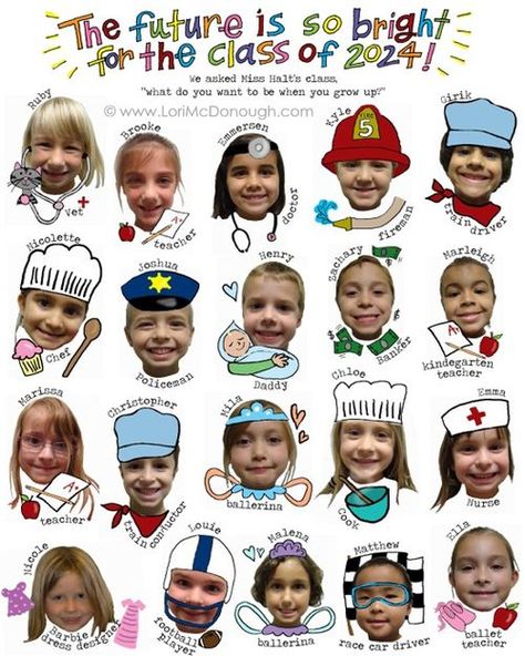 Brilliantly creative - wouldn't it be great to do this with your class? Fun Class Photo Ideas, What I Want To Be When I Grow Up, What Do You Want To Be When You Grow Up, School Class Photo Ideas Group, Class Picture Ideas, Kindergarten Gifts For Kids, Class Photo Ideas, Career Collage, Kindergarten Collage