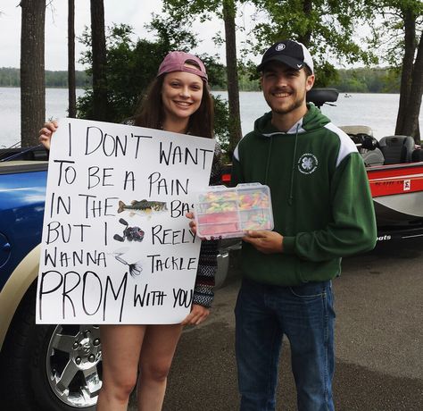 Fishing promposal Fishing Prom Proposal, Hunting Themed Hoco Proposal, Promposal Ideas Fishing, Fishing Sadies Proposal, Dance Proposal Fishing, Fishing Homecoming Proposal Ideas, Hunting Promposal For Him, Fishing Promposal Ideas, Country Promposal For Him