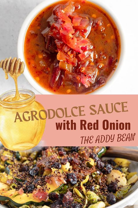 This Agrodolce Sauce with Red Onion is sweet, sour, and delicious. It pairs well over warm salads, easy sides, pan seared salmon, roasted chicken, and crispy baked tofu! Agrodolce Red Onions, Agrodolce Onions, Agrodolce Sauce Recipe, Agrodolce Sauce, August Meals, Salads Easy, Warm Salads, Salmon Roasted, Crispy Baked Tofu