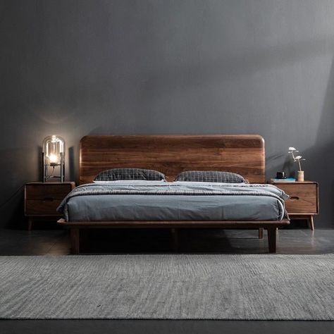 Platform Walnut Bed Walnut Bed Frame With Headboardbed - Etsy Walnut Bed Frame, Hardwood Bed, Simple Bed Designs, Oak Bed Frame, Walnut Bed, Cama King Size, Minimalist Bed, Oak Beds, Simple Bed