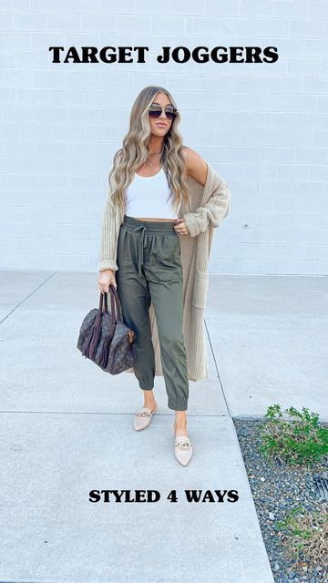 Dressing Up Joggers Outfits, Cargo Joggers Outfits Women, Green Joggers Outfit, Cargo Joggers Outfits, Jogger Pants Outfit Women, Joggers Outfit Women, Green Pants Outfit, Silk Joggers, Linen Pants Outfit