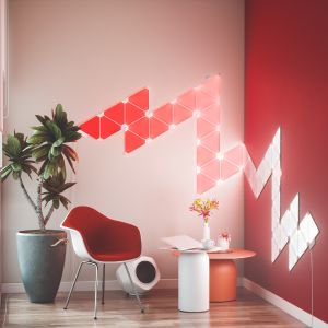 Nanoleaf Design Ideas, Nanoleaf Designs, Nanoleaf Aurora, Nanoleaf Lights, Pod House, Portable Walls, Home Lighting Design, Light Panels, Wall Table