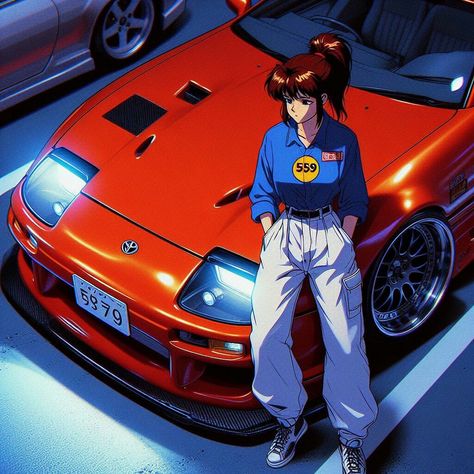 Cars With Anime Characters, Anime Car Aesthetic, Anime Car Wallpapers, Initial D Pfp, Cars Pfp, Retro Anime Aesthetic, Racing Anime, Car Pfp, Anime Jdm