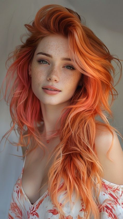 Bleached Tips Hair, Sunset Hair Color, Blonde With Freckles, Black Purple Ombre, Ombre Hair Color Ideas, Red Hair Freckles, Sunset Hair, Bleached Tips, Red Nails Glitter