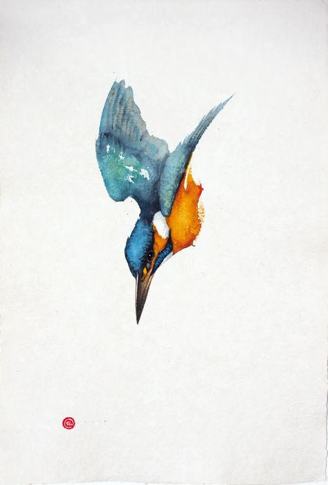 Karl Martens, KINGFISHER II (UNFRAMED) Kingfisher Tattoo, Karl Martens, Kingfisher Watercolor, Animals Sketch, Kingfisher Painting, Kingfisher Art, Birds Paintings, Mini Landscape, Illustration Kunst