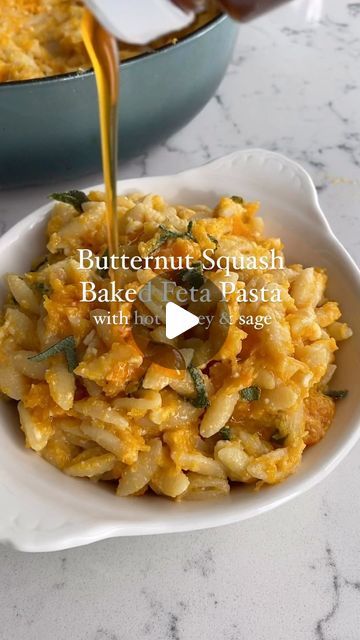 MacKenzie Smith on Instagram: "If you loved the original viral baked feta pasta, you will love this winter version!! Instead of the OG tomato recipe, we’re pairing the feta with butternut squash, hot honey, sage and garlic and the results are NUTS! This easy dinner recipe is sweet, spicy, savory, salty and cheesy and just what my body craves on cold nights like these!  Comment “RECIPE PLZ” to get the full recipe sent straight to your inbox!  ⭐️ 5 cups butternut squash - about 1 large butternut squash ⭐️ 1/4 cup olive oil plus more for drizzling ⭐️ 2 hefty pinches salt (just shy of 1/2 tsp  ⭐️ 1 block feta cheese, around 8 oz ⭐️ 1 lb pasta, such as Rotini  ⭐️ 10 sage leaves, minced ⭐️ 3 garlic cloves, finely minced ⭐️ 1 tbsp hot honey  ⭐️ salt and pepper  OR snag the rest of the recipe by g Winter Squash And Spinach Pasta Bake, Butternut Squash Feta Pasta, Food Pescatarian, Spinach Pasta Bake, Mackenzie Smith, Baked Feta Pasta, Vegetarian Ideas, Tomato Recipe, Baked Feta