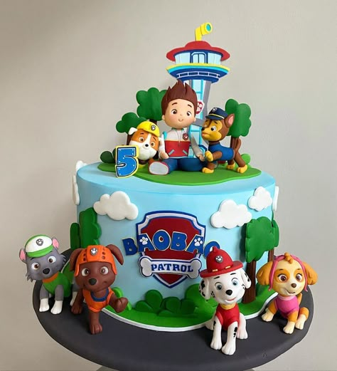 Paw Patrol Party Birthday Cake, Cake With Paw Patrol, Paw Patrol Cakes For Boys, Cake Decorating Paw Patrol, Pastel Paw Patrol Birthday, Cake Designs Paw Patrol, Paw Patrol Cake Ideas Boys, Chase Cake Paw Patrol, Paw Patrol 4th Birthday Cake