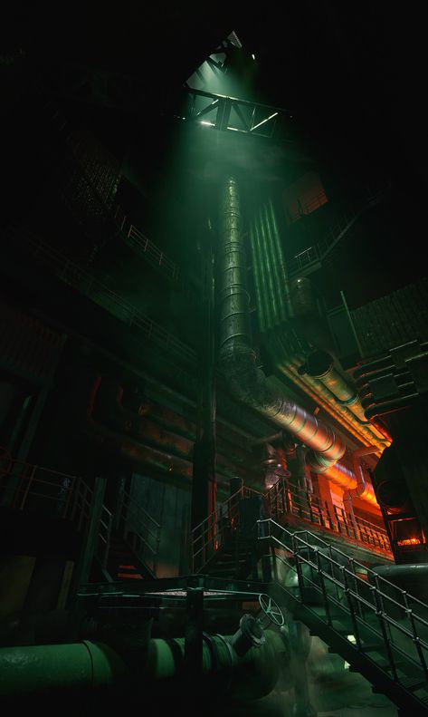 ArtStation - Sci-Fi Factory Scifi Factory, Sci Fi Space Station, Space Station Interior, Cyberpunk Interior, Vertical Composition, Interior Concept Art, To All My Friends, 3d Environment, Scifi Fantasy Art