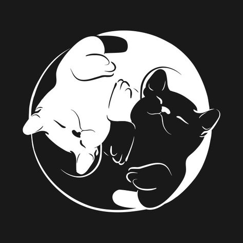 Yin And Yang Art Design, Cat Yin And Yang, Yin And Yang Cat Tattoo, Yin Yang Animals, Cat Yin Yang Tattoo, Yin Yang Art Drawings, Ying Yang Cat Tattoo, Cat Ying Yang Tattoo, Yin Yang Cat Tattoo