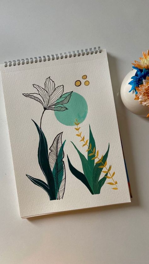 Books Painting Art Aesthetic, Mini Canvas Art With Markers, Green Aesthetic Art Drawing, Easy Art Inspo Aesthetic, Coloured Doodle Art, Line Art And Watercolor, Simple Art Journal Ideas, Book Painting Aesthetic, Green Colour Drawing