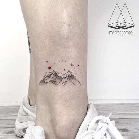 Small Tattoo Simple, Moutain Tattoos, Mountains Tattoo, Plane Tattoo, Airplane Tattoos, Hiking Tattoo, Mountains Forest, Med Tech, Small Tattoos Simple