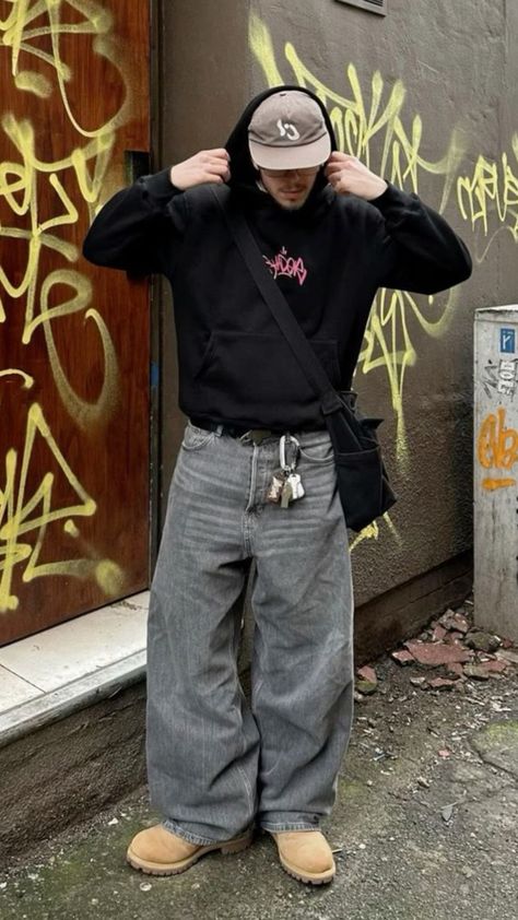 Baggy Pants Outfit Street Styles, Baggie Jeans Outfit, Baggy Jeans Outfits, Baggy Pants Outfit, Black Baggy Jeans, Streetwear Fashion Men, Baggy Jeans Outfit, Jeans Outfit Men, Boy Fits