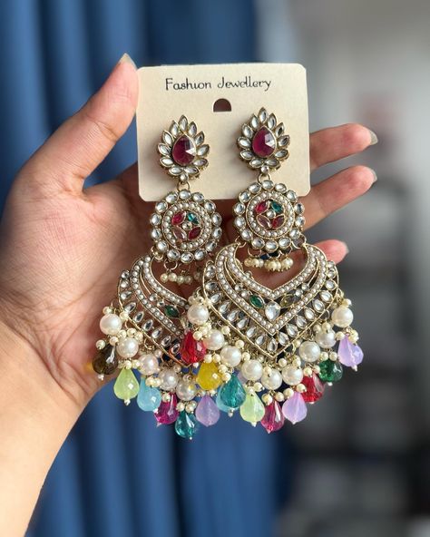 Hansika Kundan Earrings ₹550/- Free Shipping in India Multi Colour Earrings, Bridal Jewellery Inspiration, Jhumka Designs, Indian Bridal Jewelry Sets, Fancy Jewellery Designs, Diy Jewelry Unique, Beaded Necklace Designs, Multicolor Earrings, Indian Jewelry Sets