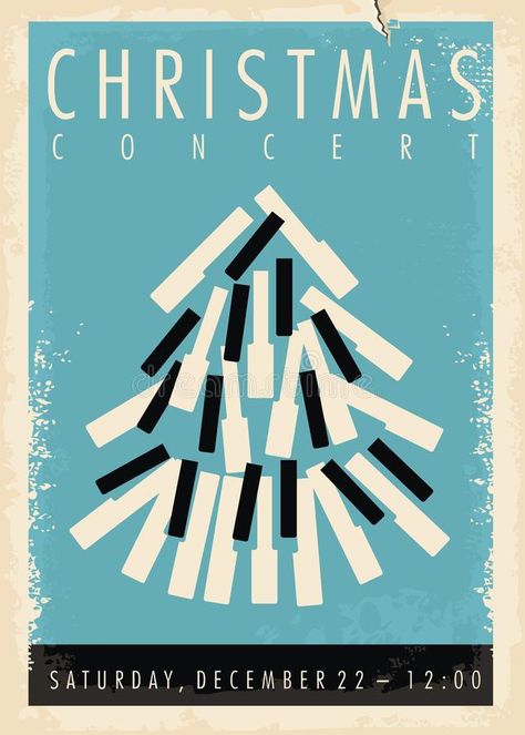 Christmas concert retro poster design idea. With Christmas tree made from piano keys. Vintage vector illustration for classical music festival #AD , #advertisement, #Sponsored, #design, #idea, #Christmas, #poster Christmas Concert Poster, Recital Poster, Retro Poster Design, Christmas Concert Ideas, Christmas Poster Design, Christmas Piano, Winter Music, Concert Poster Design, Music Concert Posters