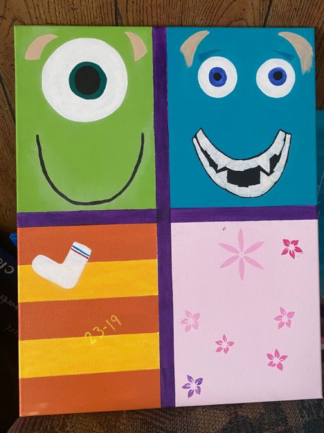 Monsters Inc Painting, Sully Painting, Monsters Inc Movie, Monsters Inc Boo, Disney Canvas Art, Disney Canvas, Painting Cute, Painted Box, Class Decor