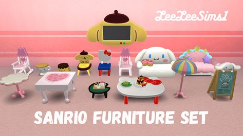 leeleesims1 on Tumblr Sims 4 Sanrio, Sanrio Furniture, Animal Crossing Sanrio, Sanrio Items, Sims Love, Zombie Christmas, The Sims 4 Skin, Sims Packs, Sims 4 Anime