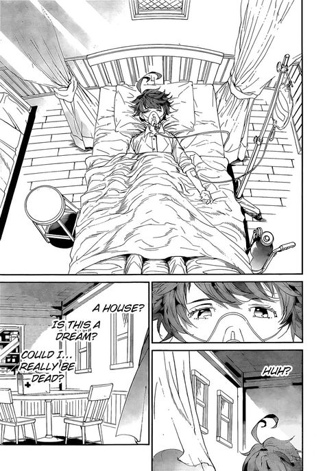 TPN Manga Emma in a hospital bed Tpn Manga, Comic Book Layout, Story Drawing, Perspective Drawing Lessons, Abandoned Hospital, The Promised Neverland, Comic Style Art, Hospital Bed, Drawings Of Friends