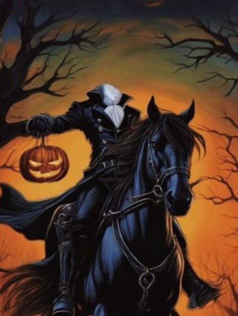 Headless Horseman Painting, Headless Horseman Wallpaper, Scary Halloween Pictures, Sleepy Hallow, Halloween Kunst, Halloween Facts, Arte Alien, Headless Horseman, Halloween Artwork