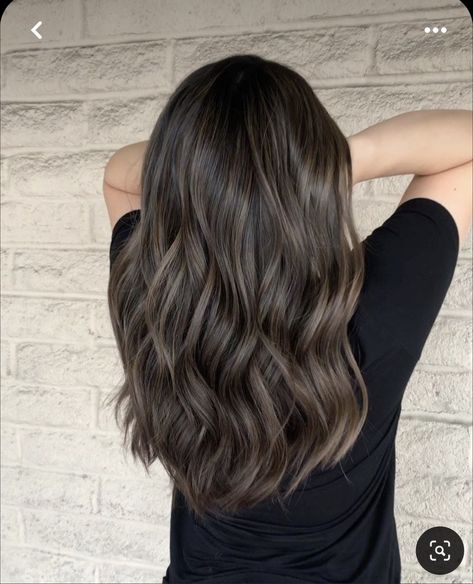 Dark Natural Balayage, Dark Layered Hair Long, Subtle Ash Brown Highlights, Dark Ash Balayage Hair, Really Subtle Highlights, Natural Ash Brown Balayage, Light Brown Hair With Dark Brown Balayage, Balayage On Ash Brown Hair, Dark Balayage Medium Hair