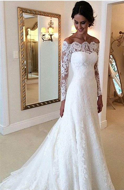 We're in love with lace and you should be too! Check out these 11 stunning lace wedding gowns AND where to find them! Wedding Dresses Off Shoulder, Dresses Off Shoulder, Long Sleeve Bridal Gown, Cheap Gowns, 2016 Wedding Dresses, White Wedding Dress, Dresses Simple, Designer Bridal Gowns, Sleeve Wedding Dress