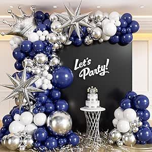 25th Birthday Men, Blue And Silver Balloon Garland, Blue And Silver Balloons, Silver Balloon Garland, Prom Party Decorations, Night Angel, Party Ballons, Silver Balloons, 57th Birthday