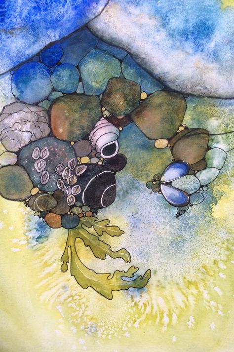 Rock Pool Drawing, Rock Pool Painting, Rock Pool Art, Rock Pools Beach, Rockpool Illustration, Rockpool Art, Linda Kemp, Pool Artwork, Mermaid Book