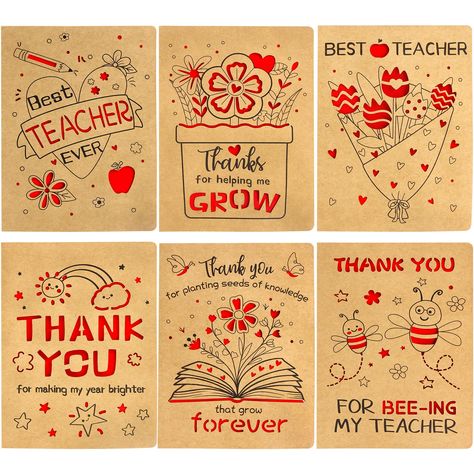 PRICES MAY VARY. Package Includes: 12 teacher appreciation cards, 12 kraft envelopes, 24 stickers. Die Cut Design: Teacher thank you cards are designed with 6 different patterns, 2 pieces for each pattern. Kraft Thank You Cards for Teacher: Teacher appreciation cards are made of high-quality kraft paper. Folded size of the card is 5” x 7”. Teacher Appreciation Gifts: Show your gratitude with our teacher appreciation cards! Great choice for the last day of school, graduation, teacher appreciation Preschool Teacher Appreciation Cards Diy, Teacher Appreciation Greeting Cards, Teacher Appreciation Cards High School, Teacher Appreciation Gifts Amazon Card, Art Teacher Thank You Card, Teacher Appreciation Notes, Appreciation Note, Teachers Day Card, Graduation Thank You Cards