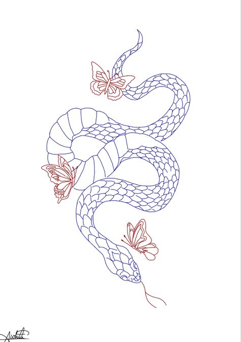 Wrap Around Snake Tattoo Stencil, Snake And Butterfly Tattoo, Snake Butterfly Tattoo, Snake Drawing Sketches, Strong Tattoo Quotes, Tat Stencils, Pelvic Tattoo, Tattoos Stencils, Pelvic Tattoos