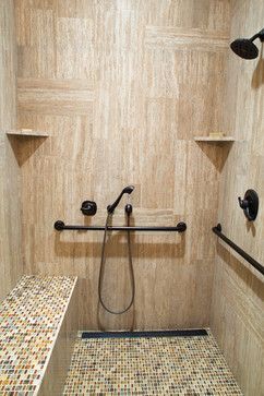 Handicapped Accessible Shower Design Ideas, Pictures, Remodel and Decor Handicapped Bathroom Accessories, Shower Handles Ideas, Elderly Bathroom Ideas, Handicapped Shower Ideas, Handicapped Bathroom Ideas, Disabled Bathroom Ideas, Disabled Bath, Wheelchair Accessible Shower, Makeover Kamar Mandi