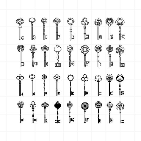 Vintage Key Tattoos, Antique Key Tattoos, Small Key Tattoos, Key Clipart, Edinburgh Tattoo, Skeleton Key Tattoo, Key Tattoo Designs, Key Drawings, Embellishment Drawing