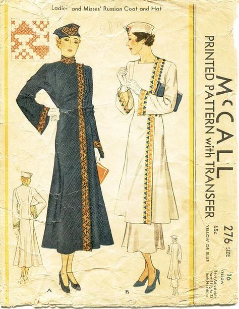 1930s Coat, High Collar Coat, Russian Coat, Mccalls Patterns Vintage, Fluted Sleeves, 1930 Fashion, 1930's Fashion, Patron Vintage, Fashion 1940s