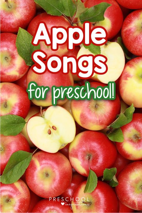 Apple songs for preschool are so fun for kids to sing, especially in the fall! They’re a perfect addition to a preschool apple theme and chances are, your kids already know quite a few of them. Apple Tree Songs For Preschool, Songs About Apples For Preschoolers, Apple Songs For Preschool Circle Time, Apple Songs Preschool, Preschool Apple Songs, Apple Rhymes Preschool, Apple Music And Movement Preschool, September Preschool Songs, Circle Time Apple Activities