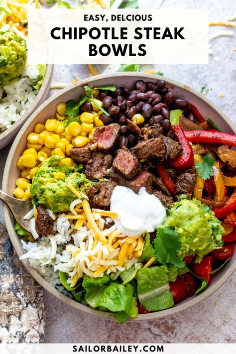 Steak And Rice Bowls Meals For Two High Protein, Healthy Protein Bowls Lunch, Tuna Steak Rice Bowl, Clean Eating Macros Meal Planning, Thai Noodle Bowl Recipes, Steak Burrito Bowl Meal Prep, Sirloin Meal Prep, Healthy High Protein Recipes Dinners, Baja Bowl Recipes